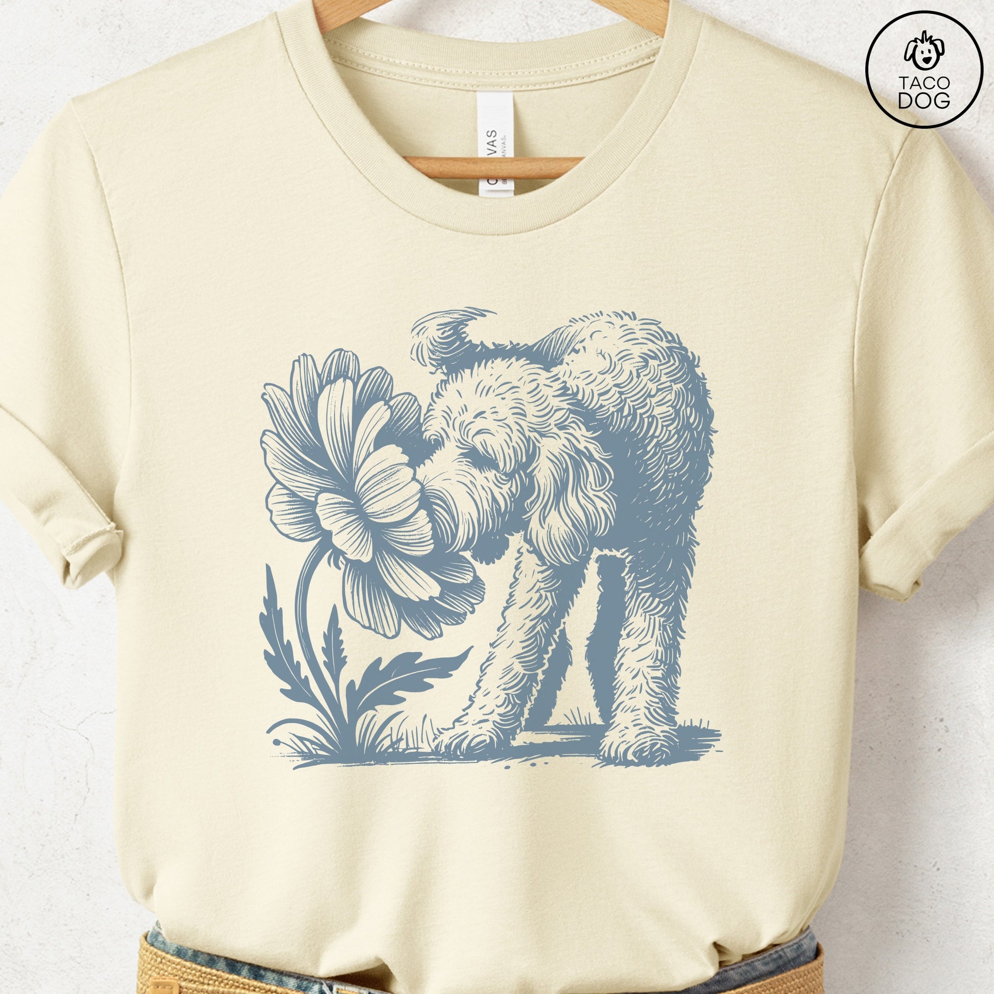 Doodle Smell the Flowers T-Shirt Natural Taco-Dog
