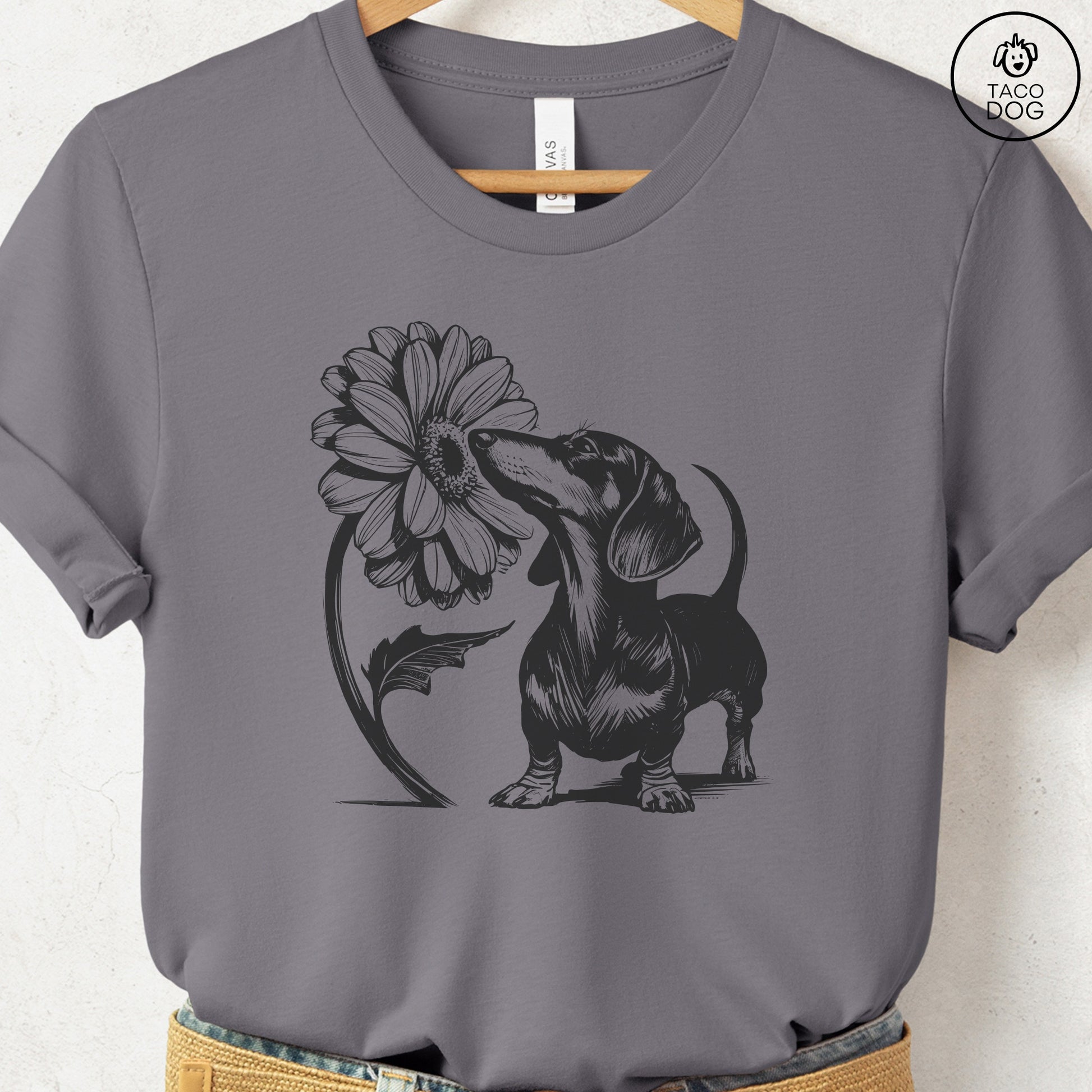Dachshund Weenie Smell the Flowers T-Shirt Storm Taco-Dog
