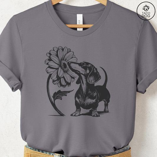 Dachshund Weenie Smell the Flowers T-Shirt Storm