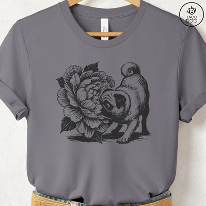 Pug Smell the Flowers T-Shirt Storm Taco-Dog