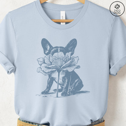 French Bulldog Frenchie Smell the Flowers T-Shirt Light Blue Taco-Dog