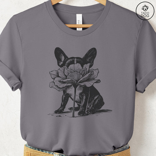 French Bulldog Frenchie Smell the Flowers T-Shirt Storm