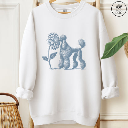 Poodle Smell the Flowers Sweatshirt White