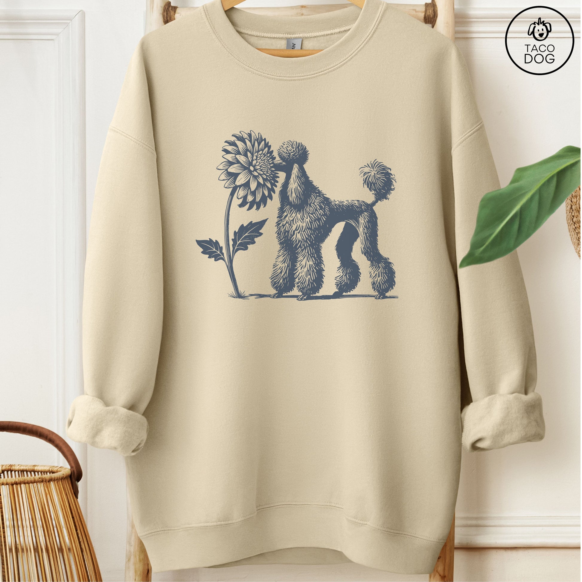 Poodle Smell the Flowers Sweatshirt Sand
