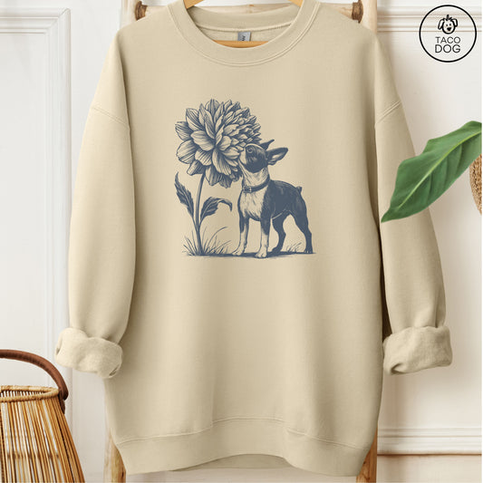 Boston Terrier Smell the Flowers Sweatshirt Sand Taco-Dog