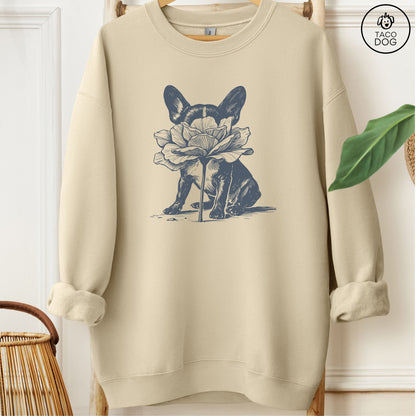 French Bulldog Frenchie Smell the Flowers Sweatshirt Sand Taco-Dog