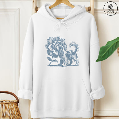 Cavalier King Charles Spaniel Smell the Flowers Hoodie White Taco-Dog