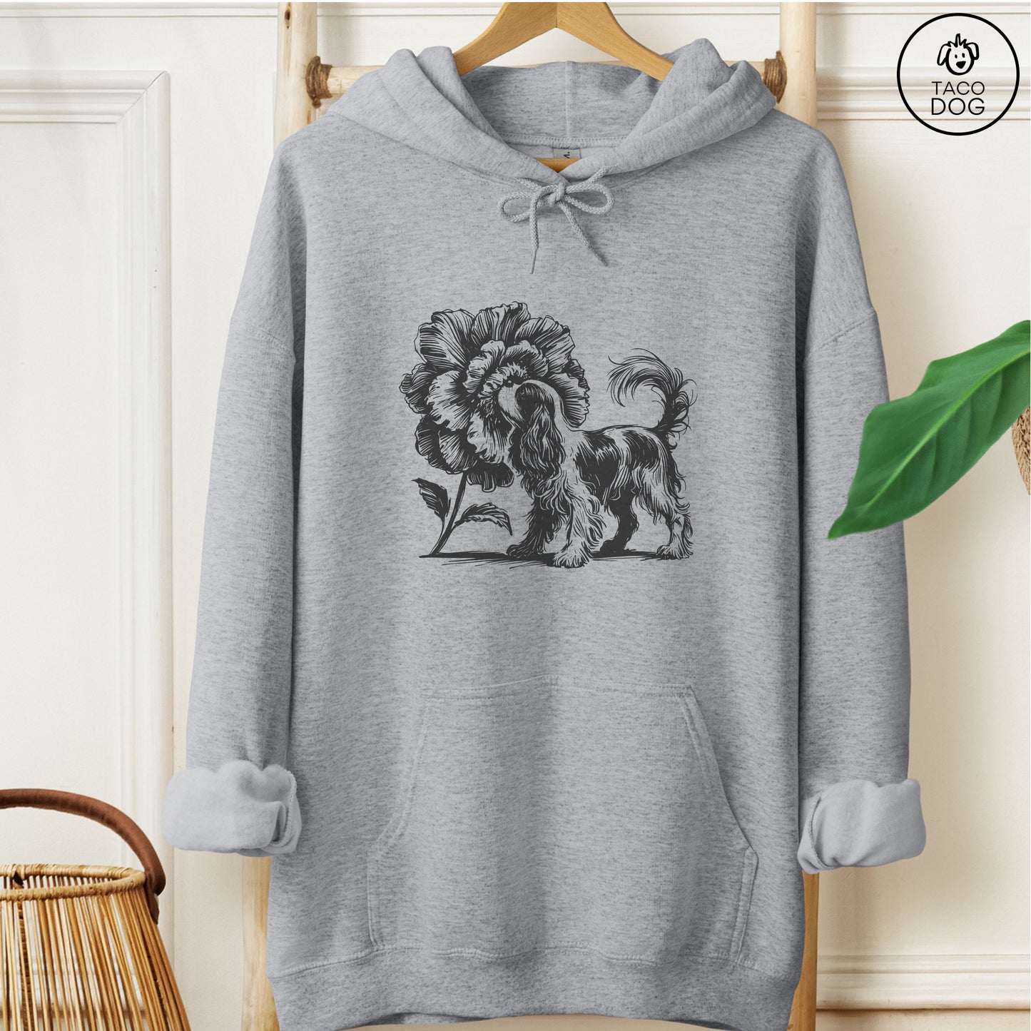 Cavalier King Charles Spaniel Smell the Flowers Hoodie Graphite Heather Taco-Dog