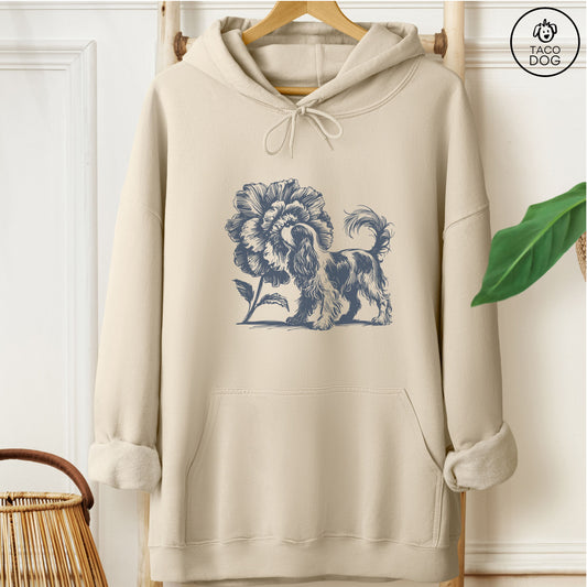 Cavalier King Charles Spaniel Smell the Flowers Hoodie Sand Taco-Dog