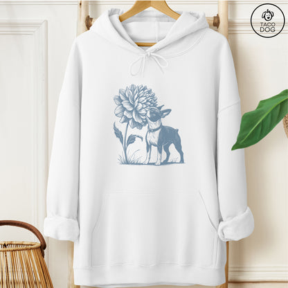 Boston Terrier Smell the Flowers Hoodie White Taco-Dog