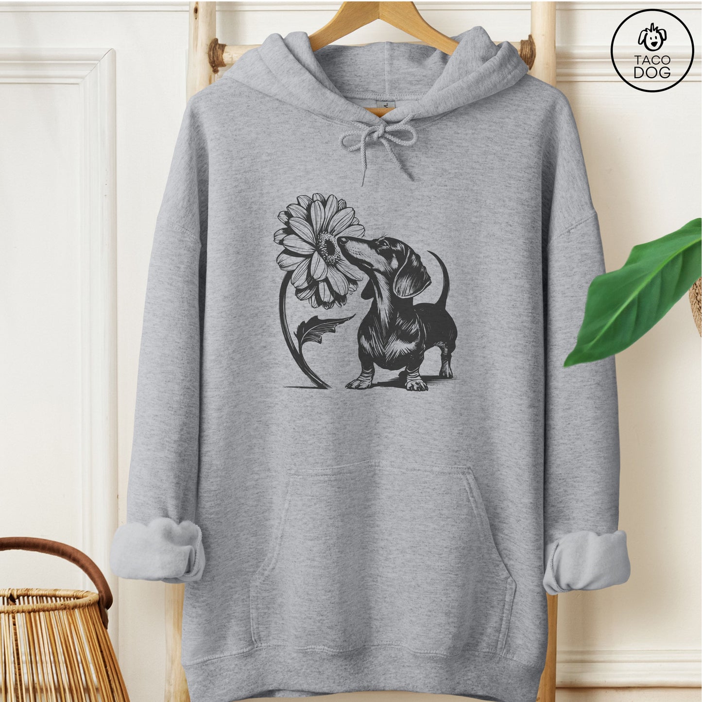 Dachshund Weenie Smell the Flowers Hoodie Graphite Heather Taco-Dog