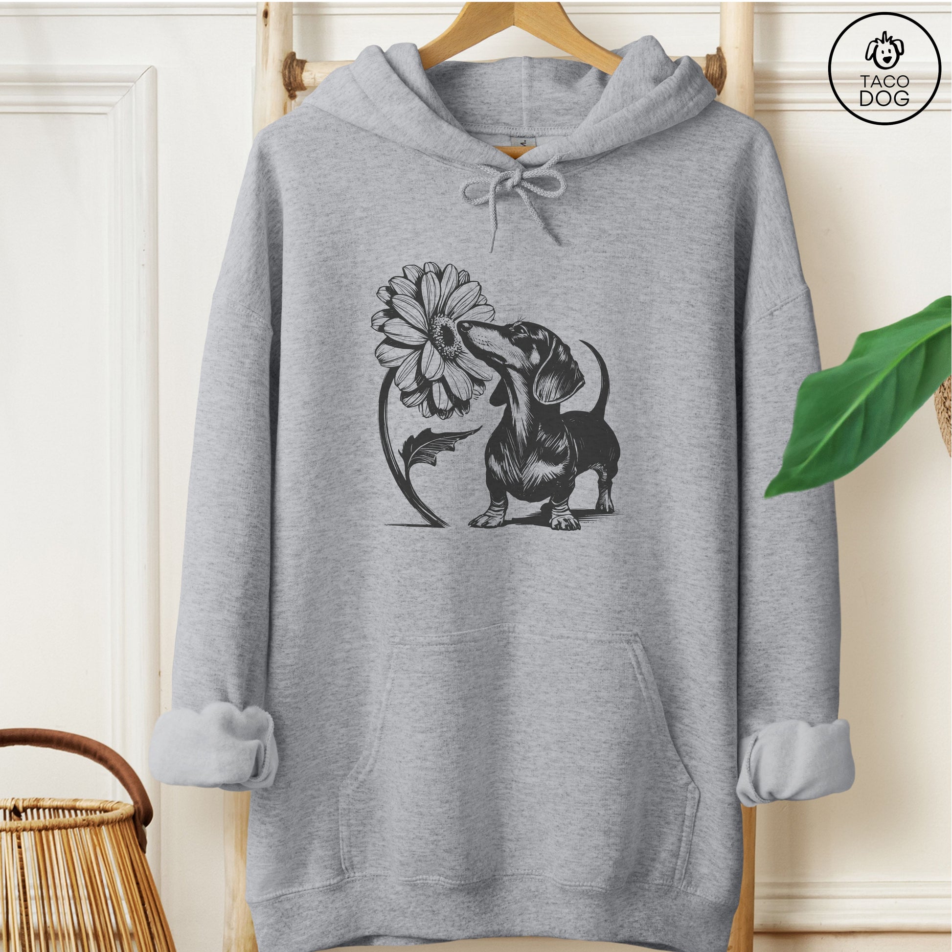 Dachshund Weenie Smell the Flowers Hoodie Graphite Heather Taco-Dog