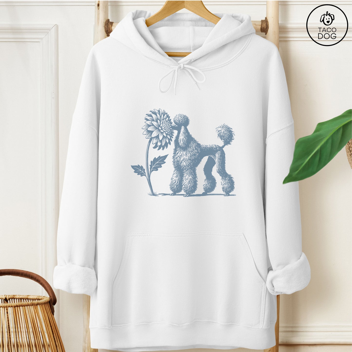 Poodle Smell the Flowers Hoodie White Taco-Dog