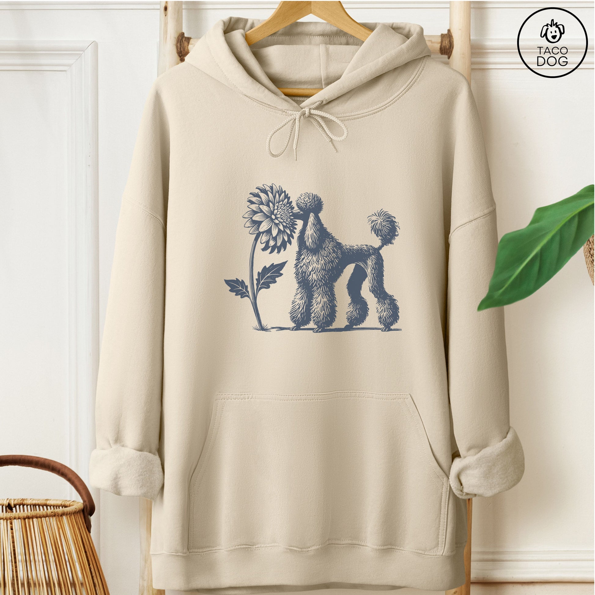 Poodle Smell the Flowers Hoodie Sand Taco-Dog