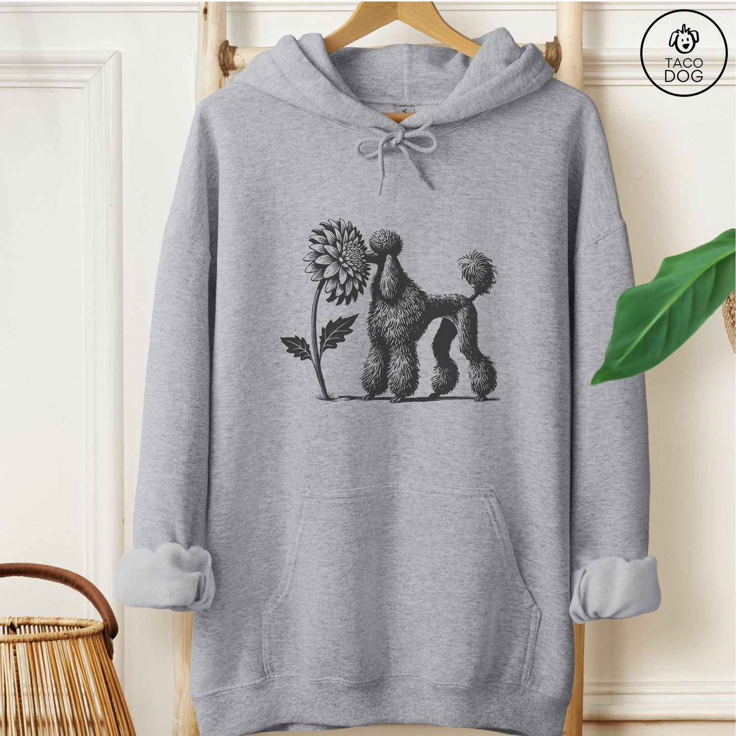 Poodle Smell the Flowers Hoodie Graphite Heather Taco-Dog