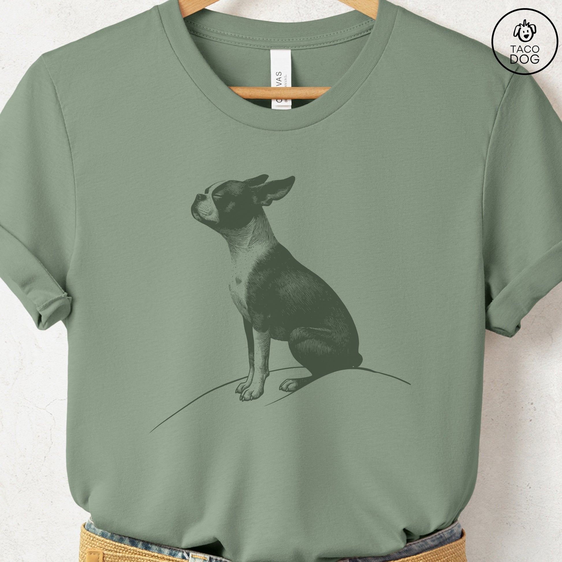 Boston Terrier Tail Wind T-Shirt Sage