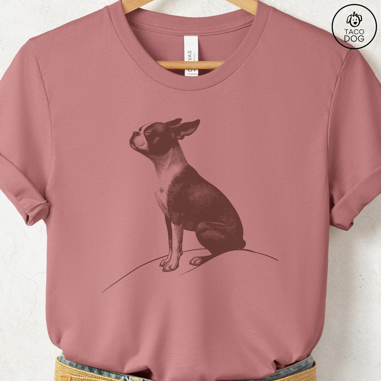 Boston Terrier Tail Wind T-Shirt Heather Mauve