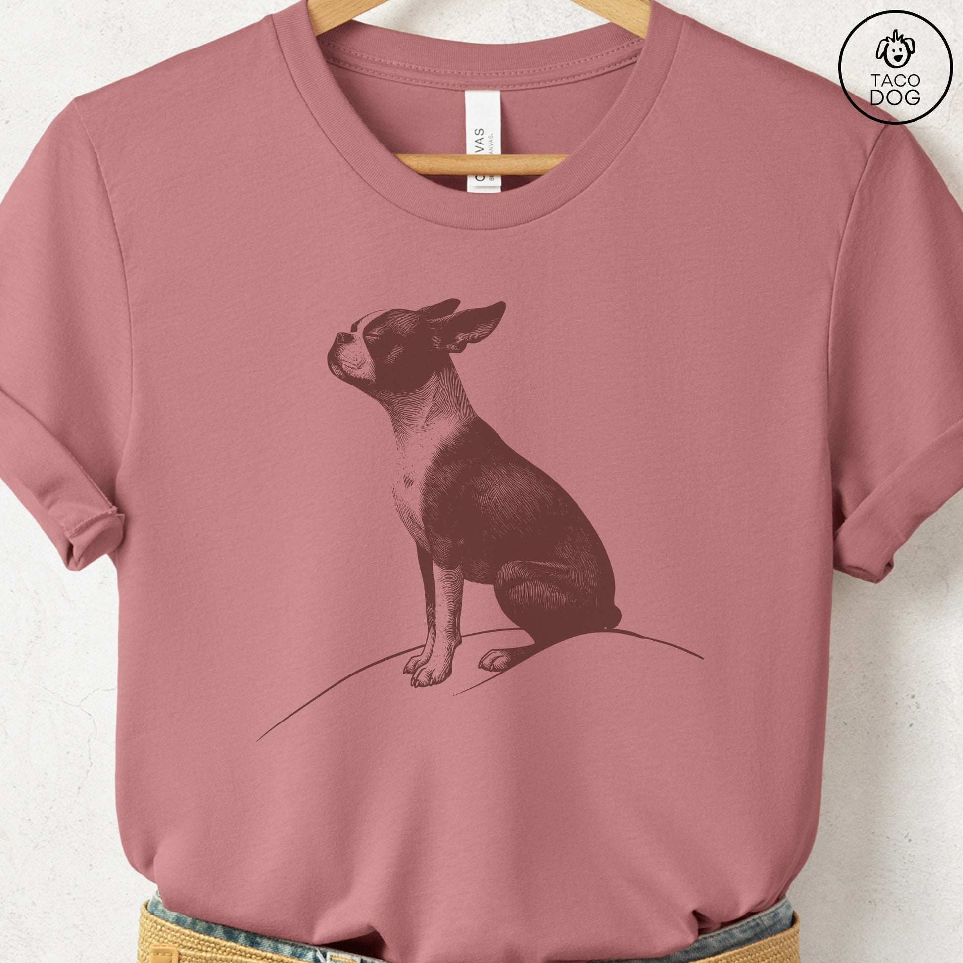Boston Terrier Tail Wind T-Shirt Heather Mauve
