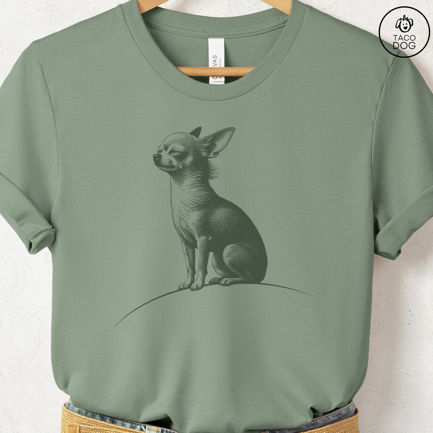 Chihuahua Tail Wind T-Shirt Sage Taco-Dog