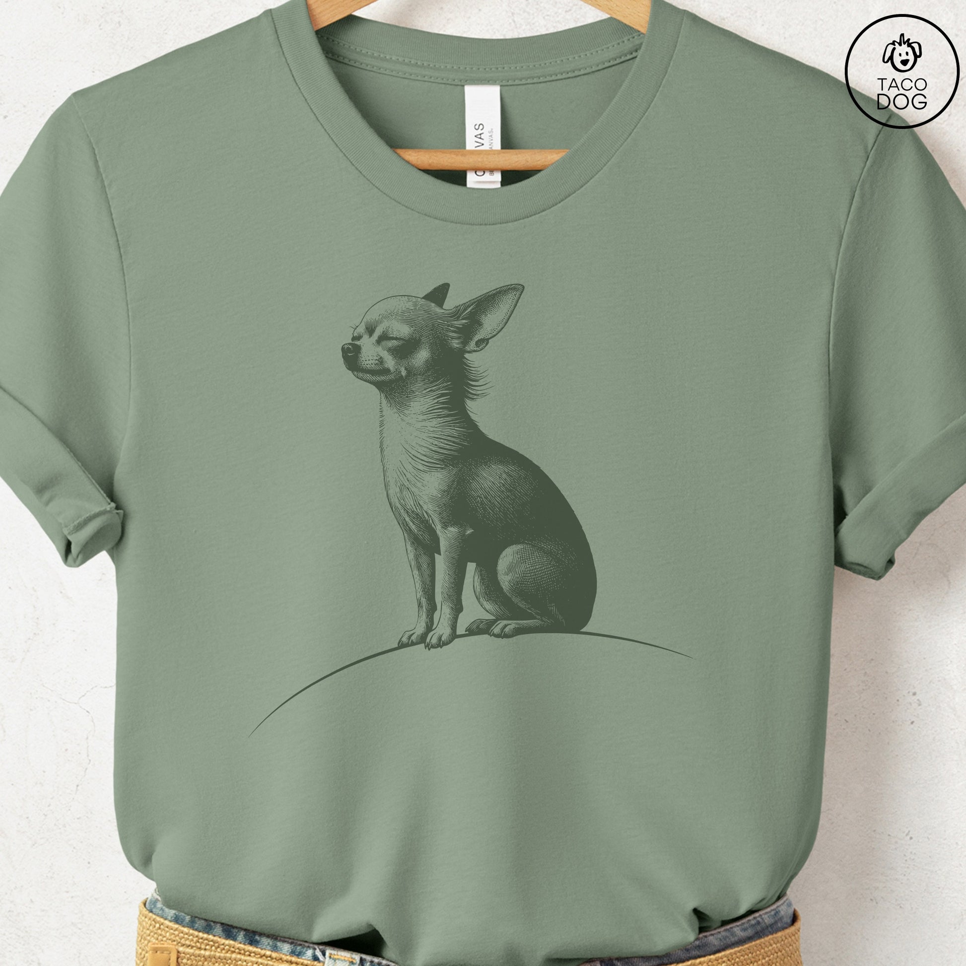 Chihuahua Tail Wind T-Shirt Sage Taco-Dog