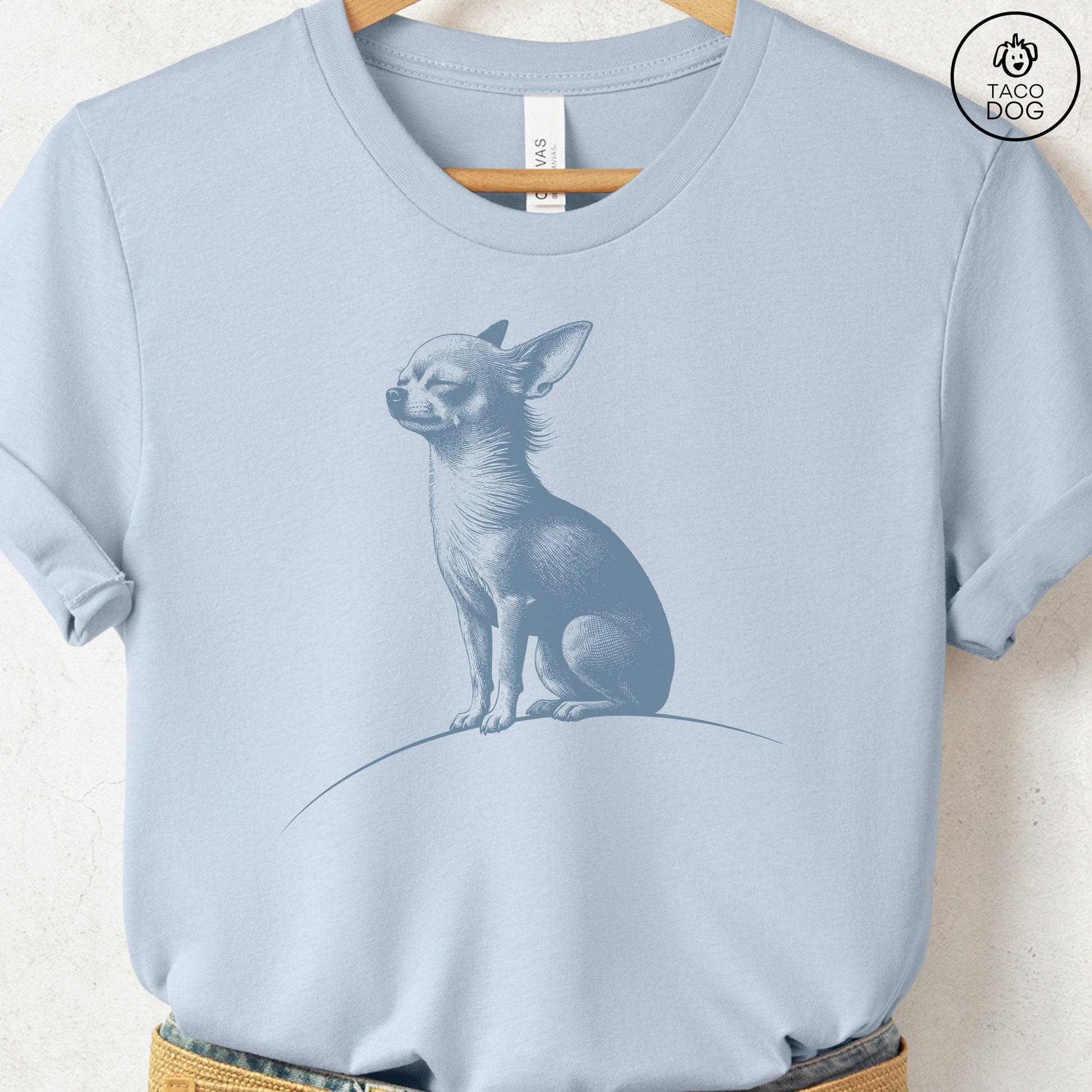 Chihuahua Tail Wind T-Shirt Light Blue Taco-Dog