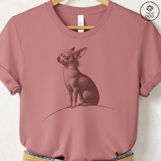 Chihuahua Tail Wind T-Shirt Heather Mauve Taco-Dog