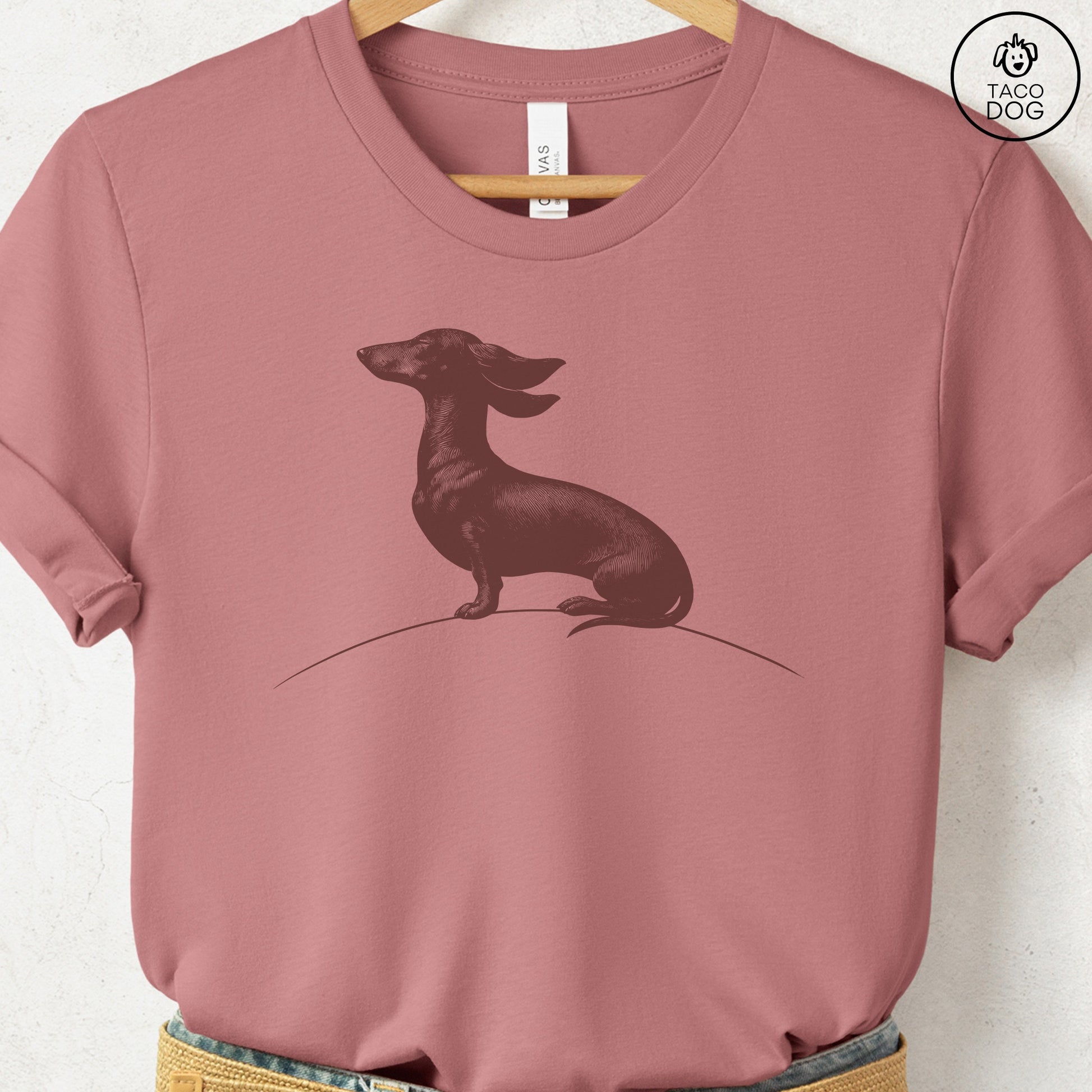 Dachshund Weenie Tail Wind T-Shirt Heather Mauve