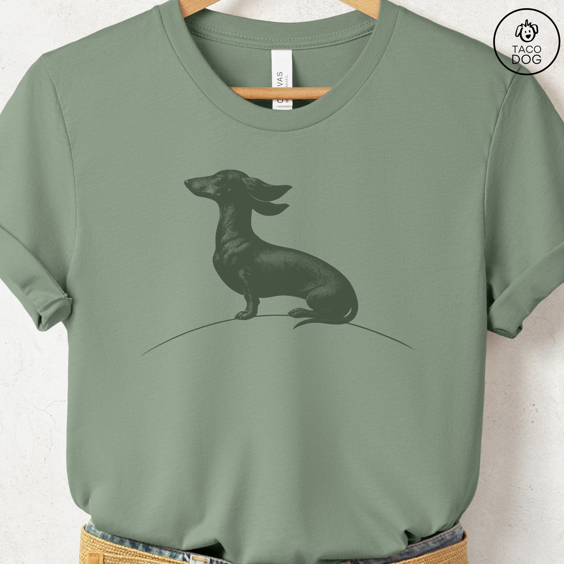 Dachshund Weenie Tail Wind T-Shirt Sage