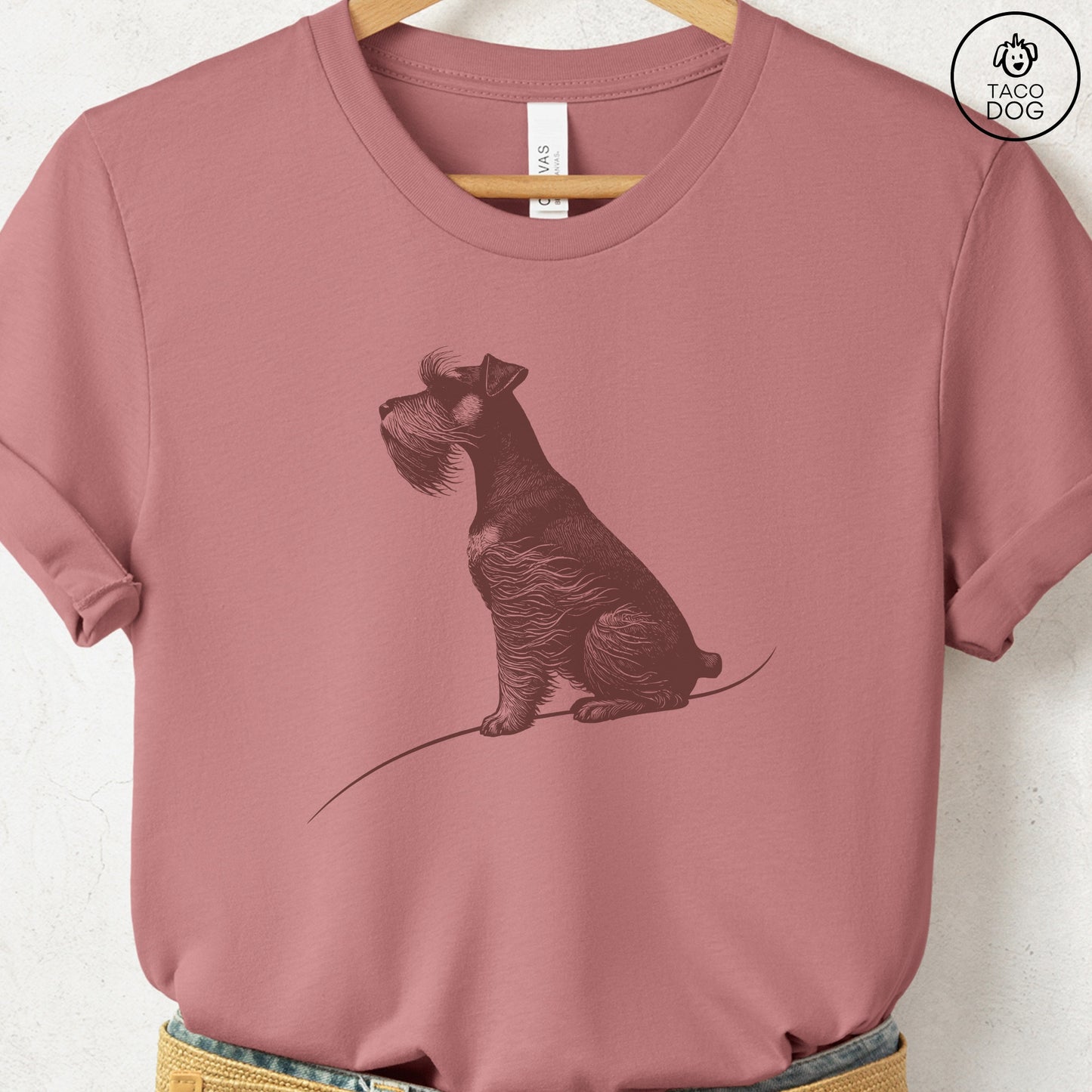 Schnauzer Tail Wind T-Shirt Heather Mauve Taco-Dog