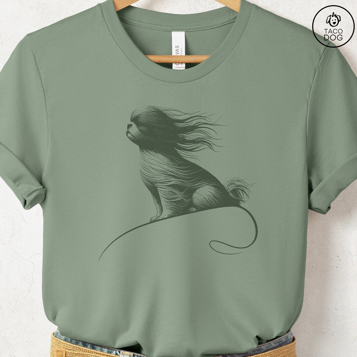 Shih Tzu Tail Wind T-Shirt Sage Taco-Dog