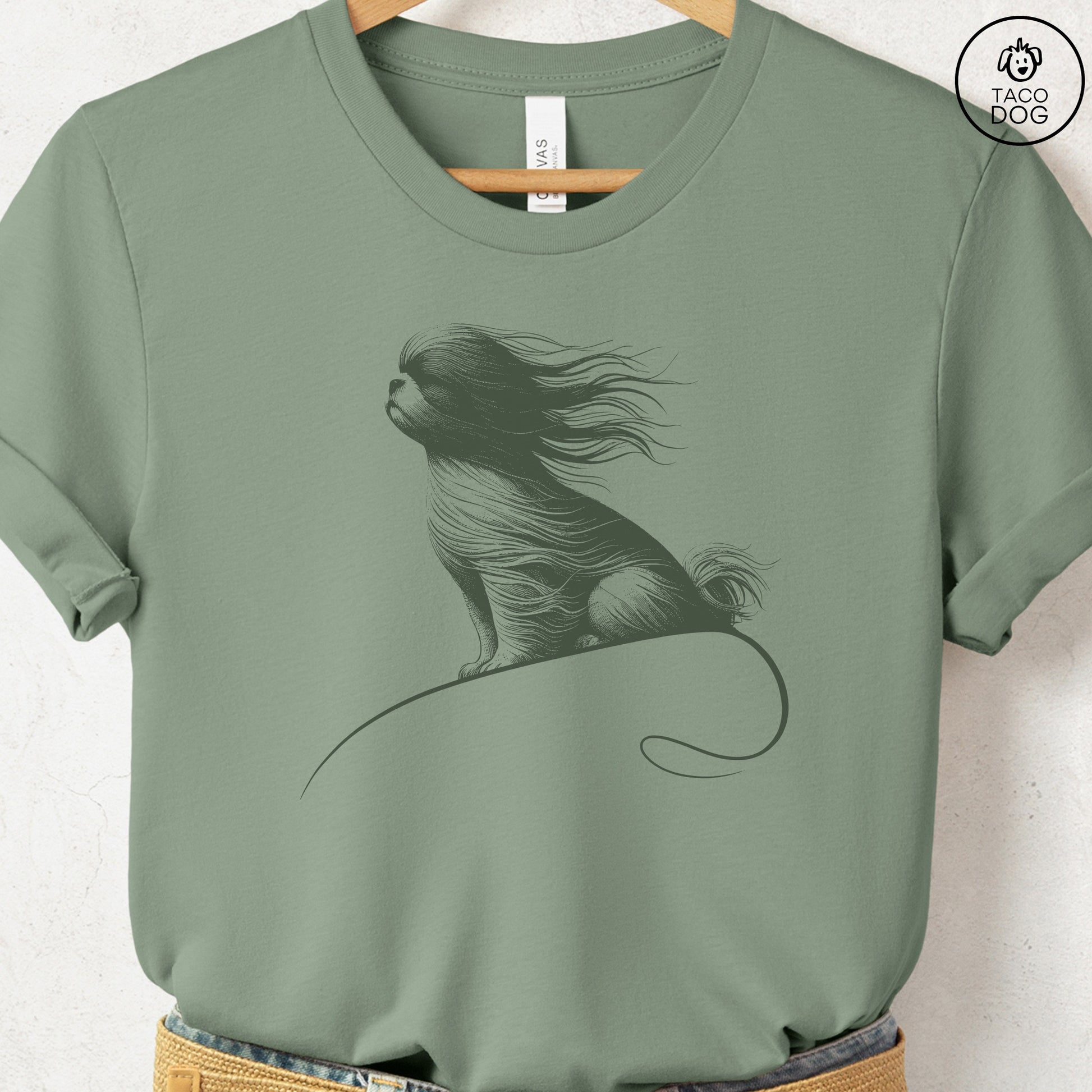 Shih Tzu Tail Wind T-Shirt Sage Taco-Dog