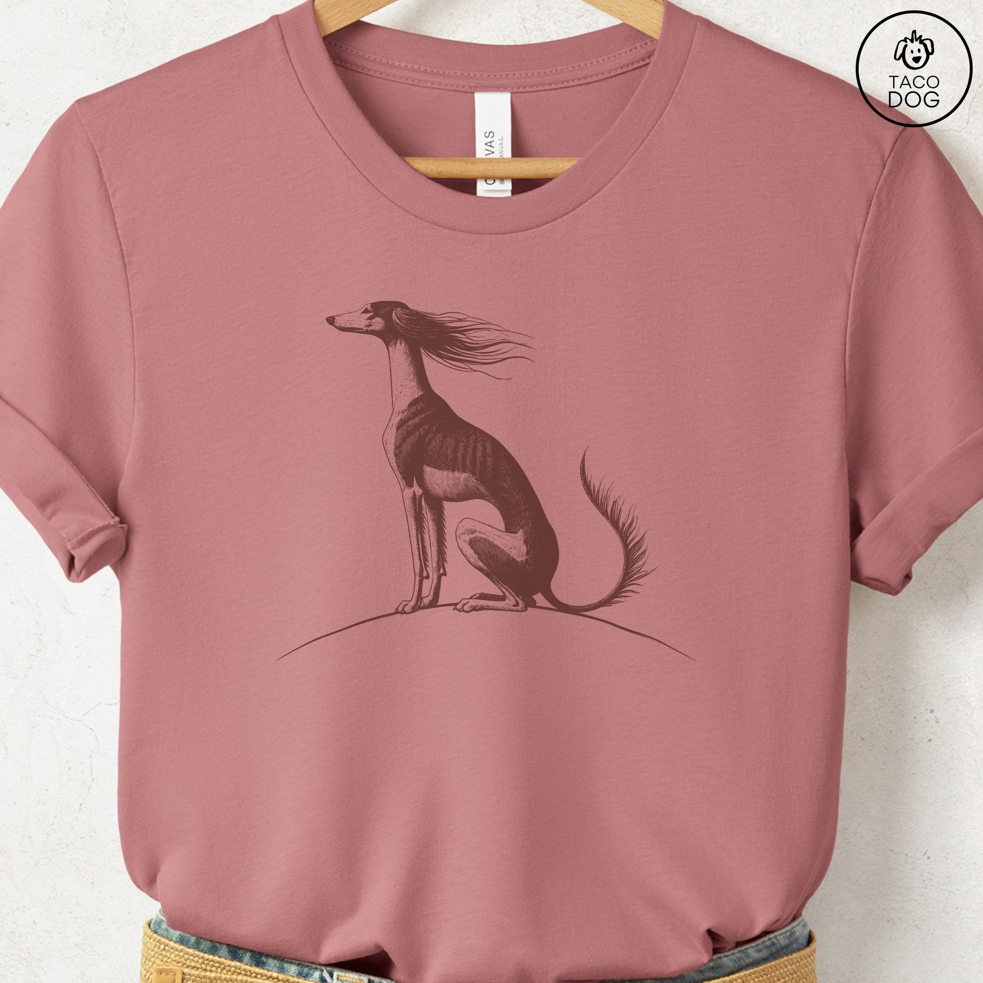 Saluki Tail Wind T-Shirt Heather Mauve Taco-Dog