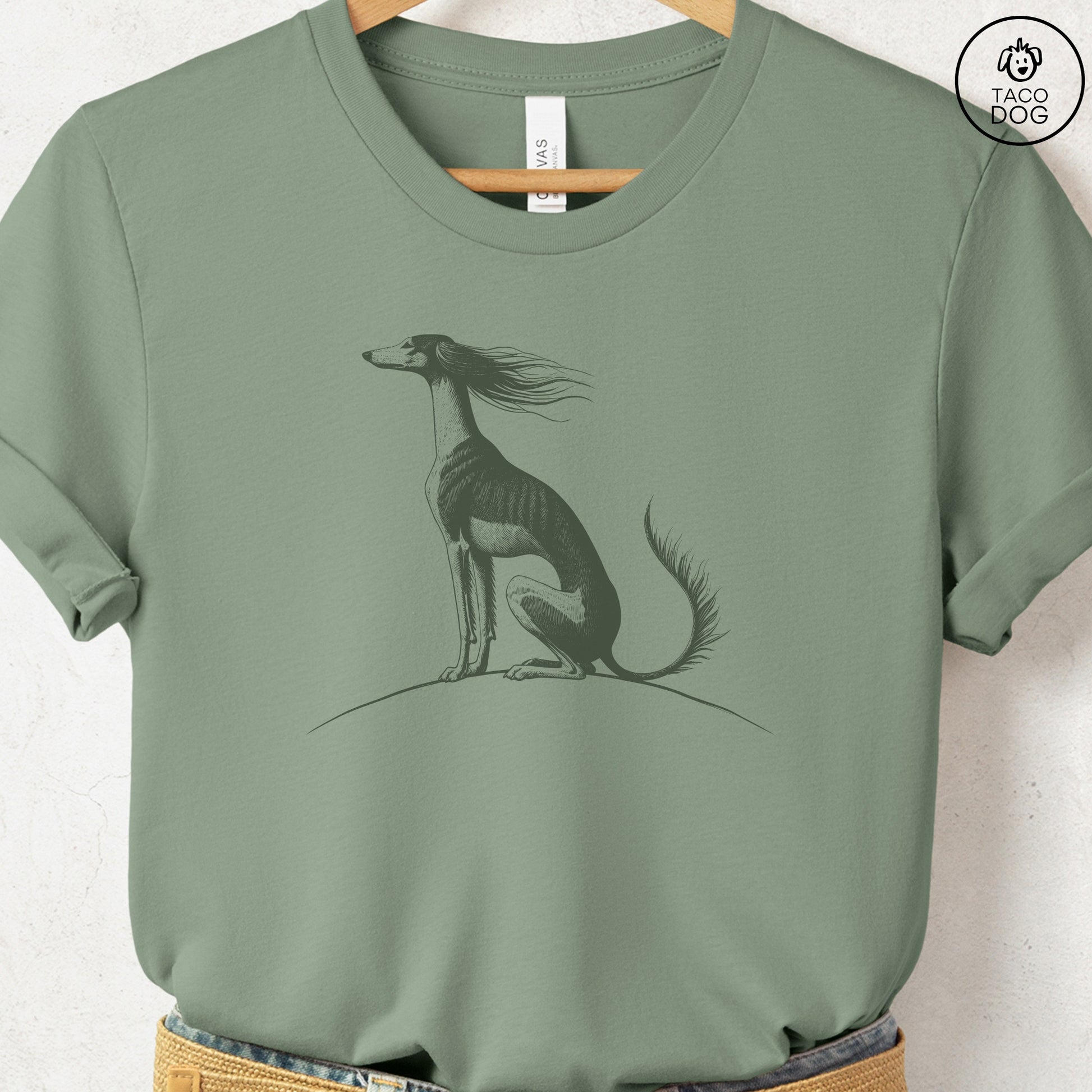 Saluki Tail Wind T-Shirt Sage Taco-Dog