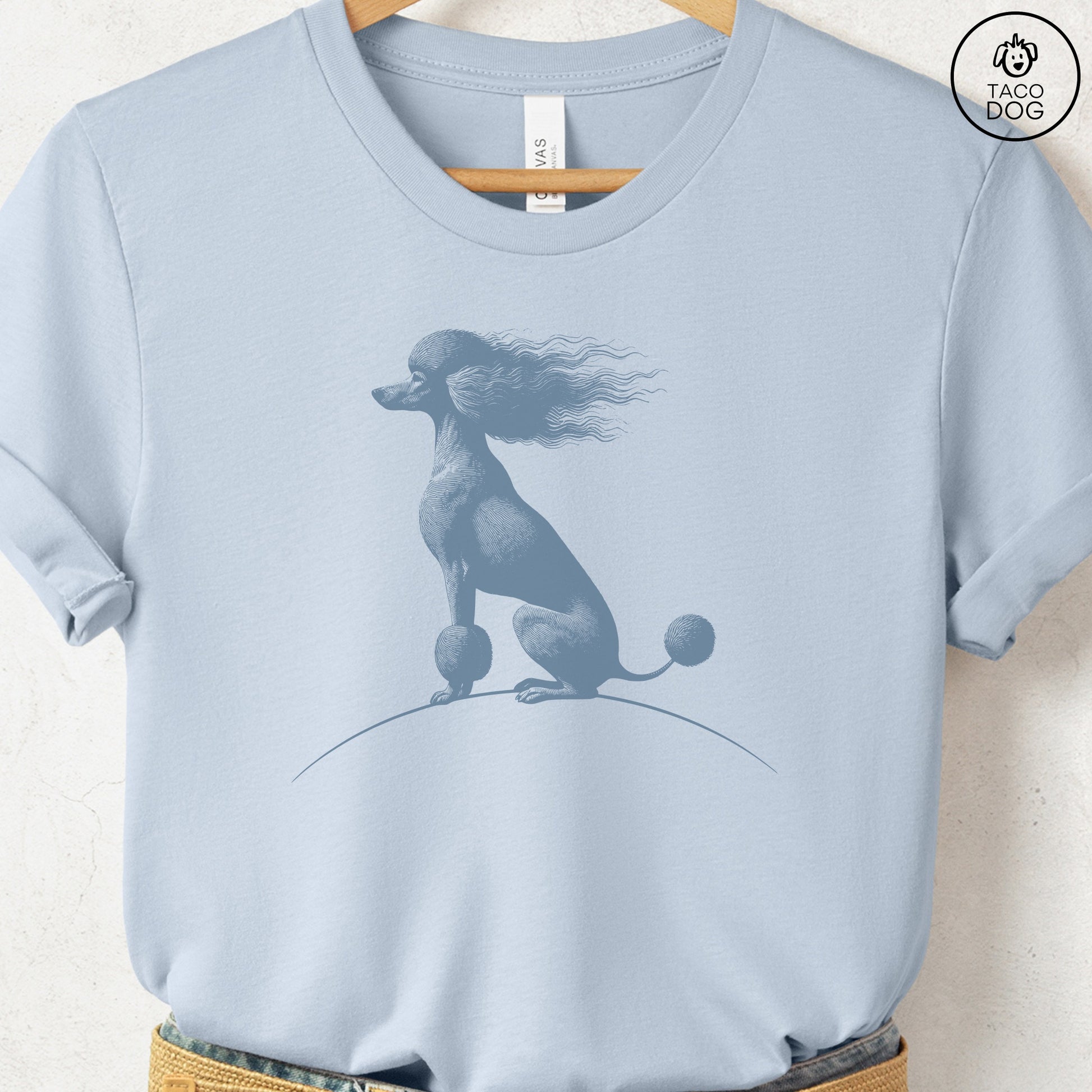 Poodle Tail Wind T-Shirt Light Blue Taco-Dog