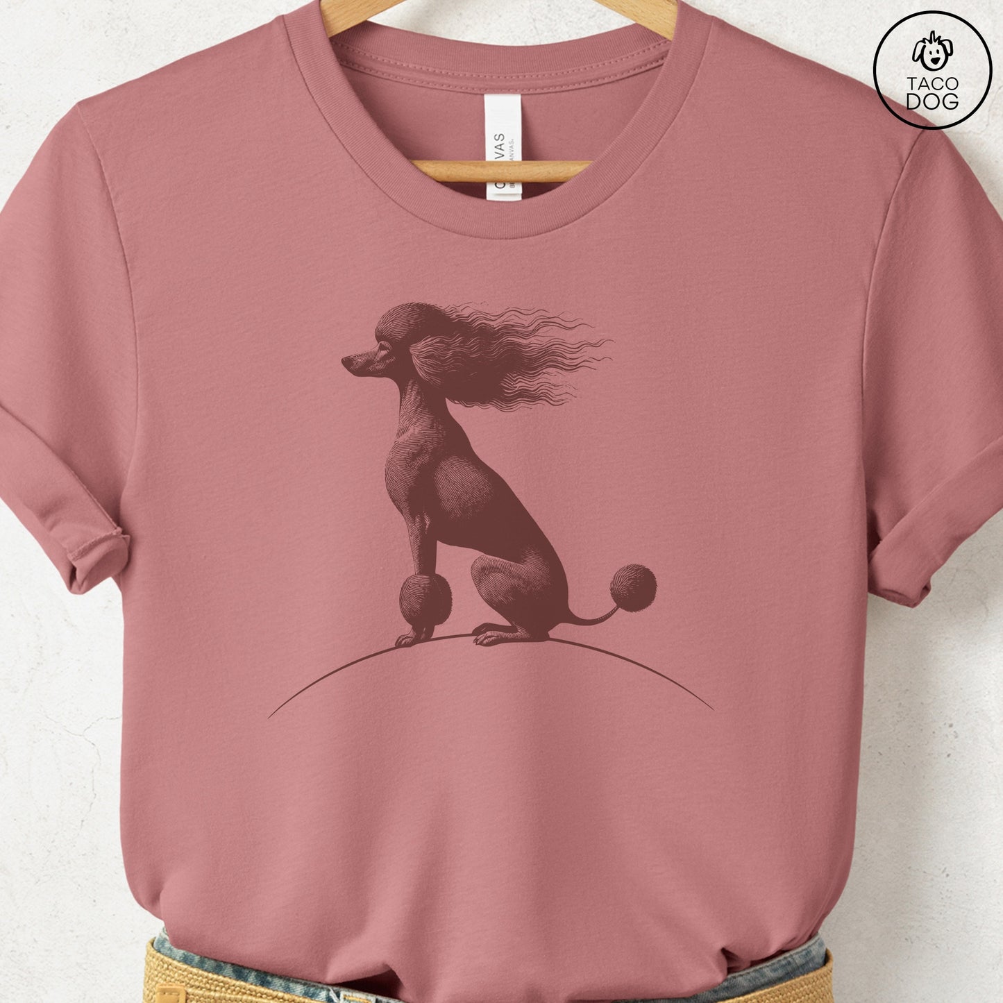 Poodle Tail Wind T-Shirt Heather Mauve Taco-Dog