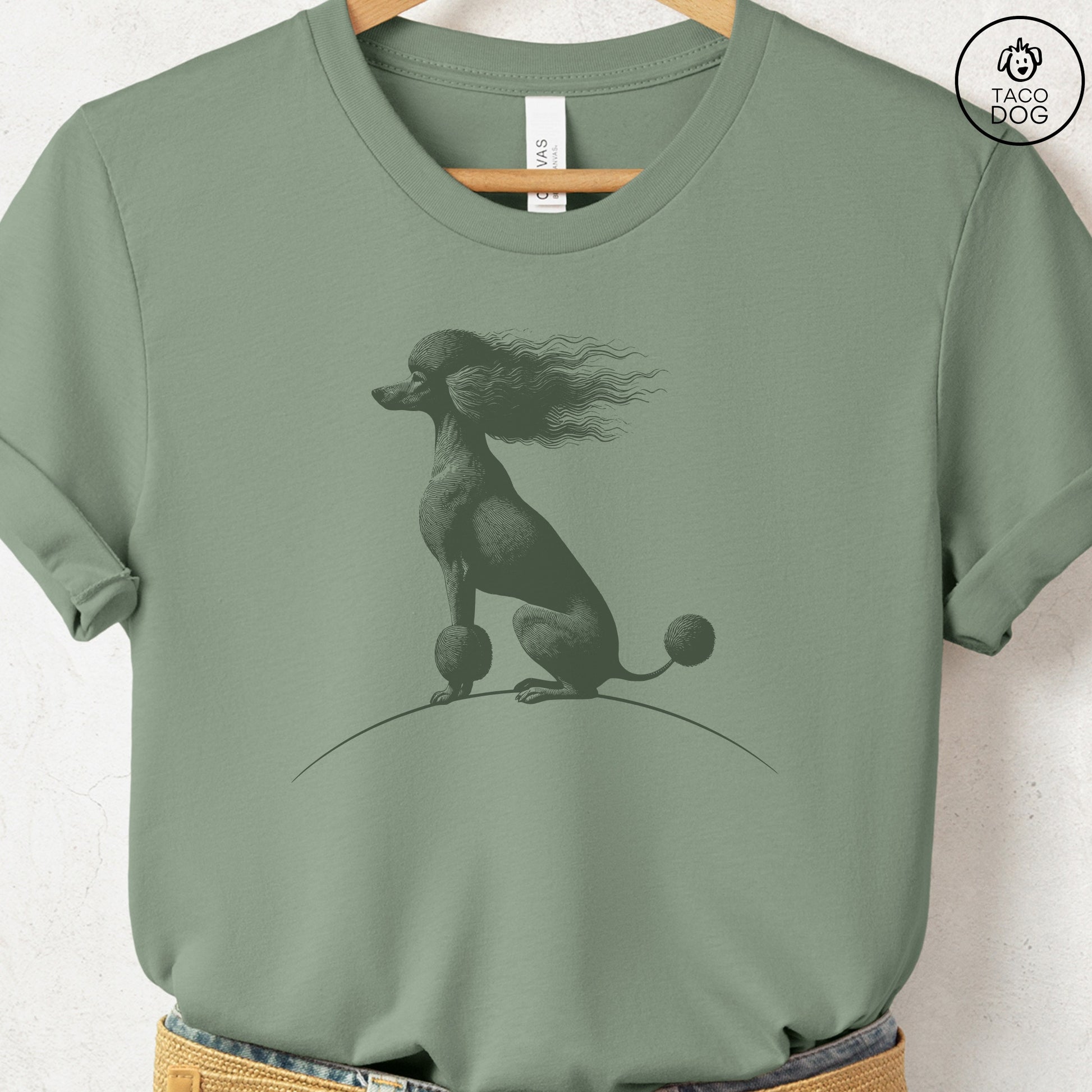 Poodle Tail Wind T-Shirt Sage Taco-Dog