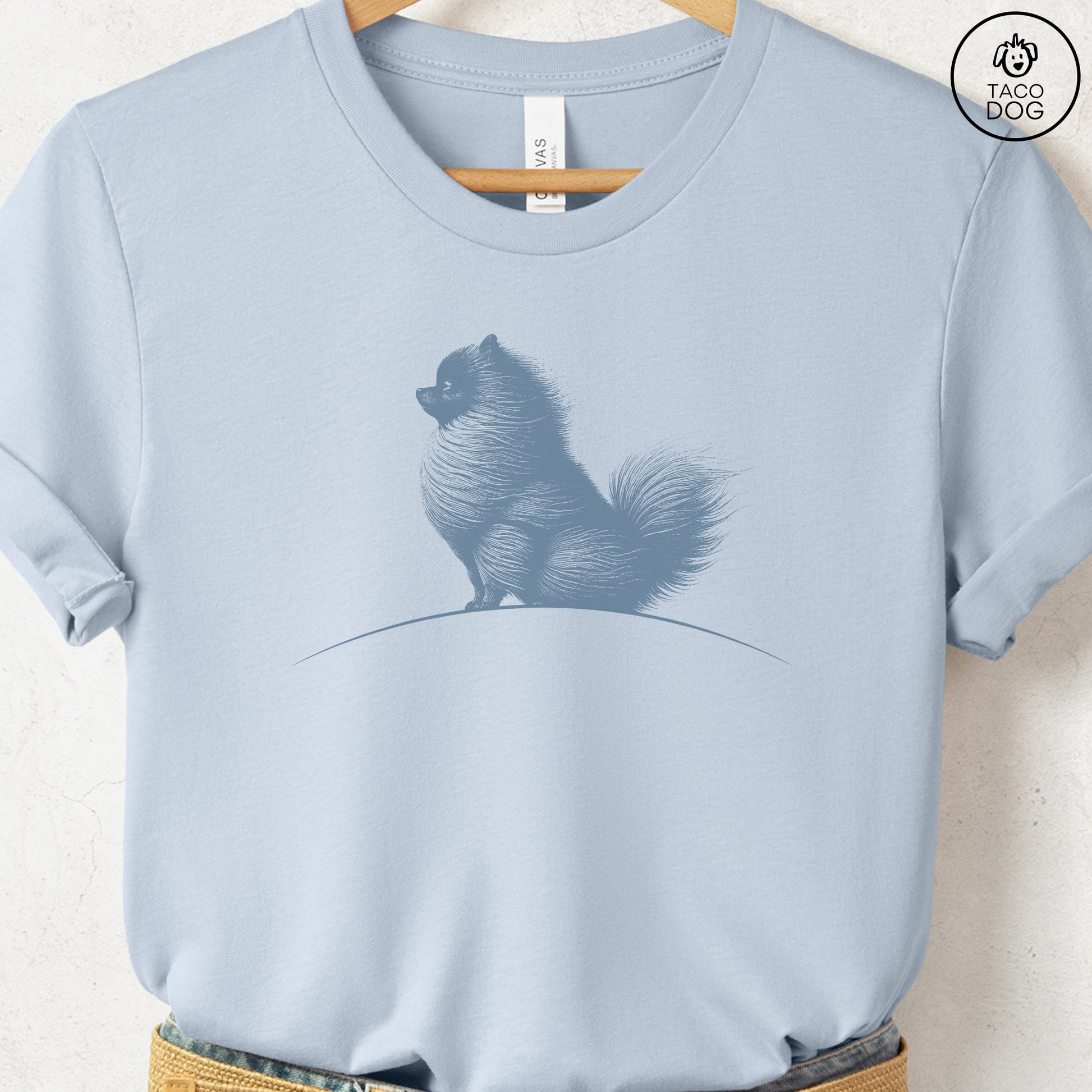 Pomeranian Tail Wind T-Shirt Light Blue