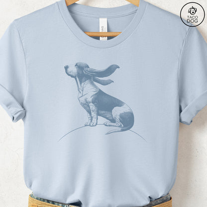 Basset Hound Tail Wind T-Shirt Light Blue Taco-Dog