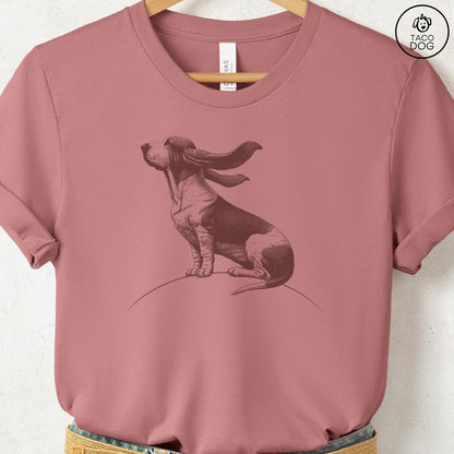 Basset Hound Tail Wind T-Shirt Heather Mauve Taco-Dog