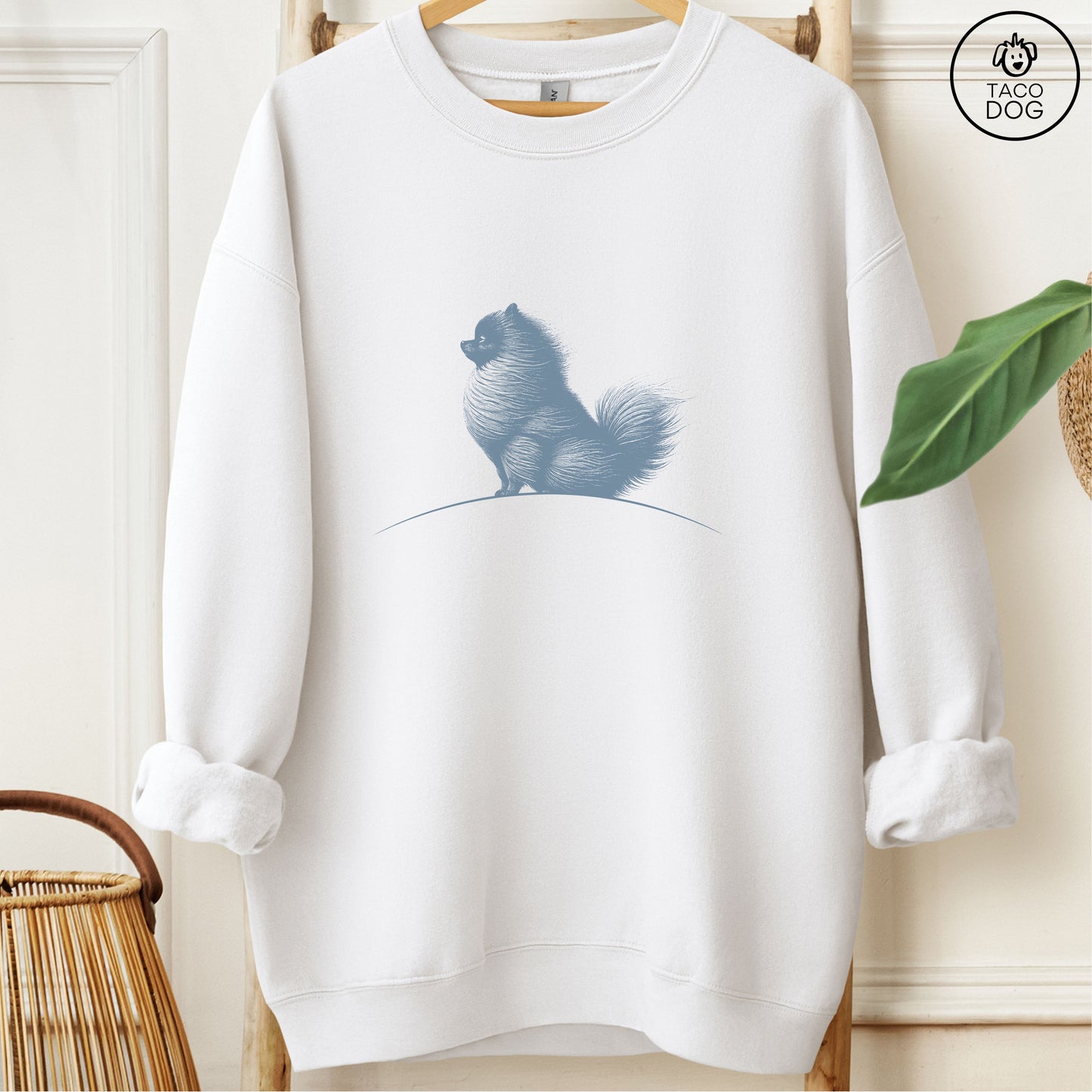 Pomeranian Tail Wind Sweatshirt White Taco-Dog