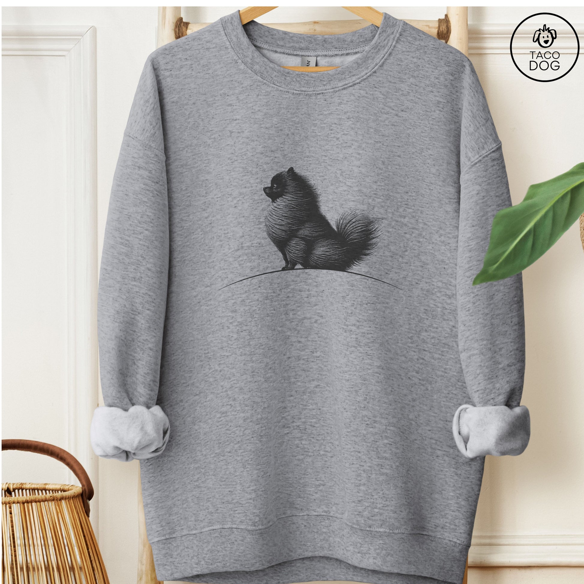 Pomeranian Tail Wind Sweatshirt Graphite Heather Taco-Dog