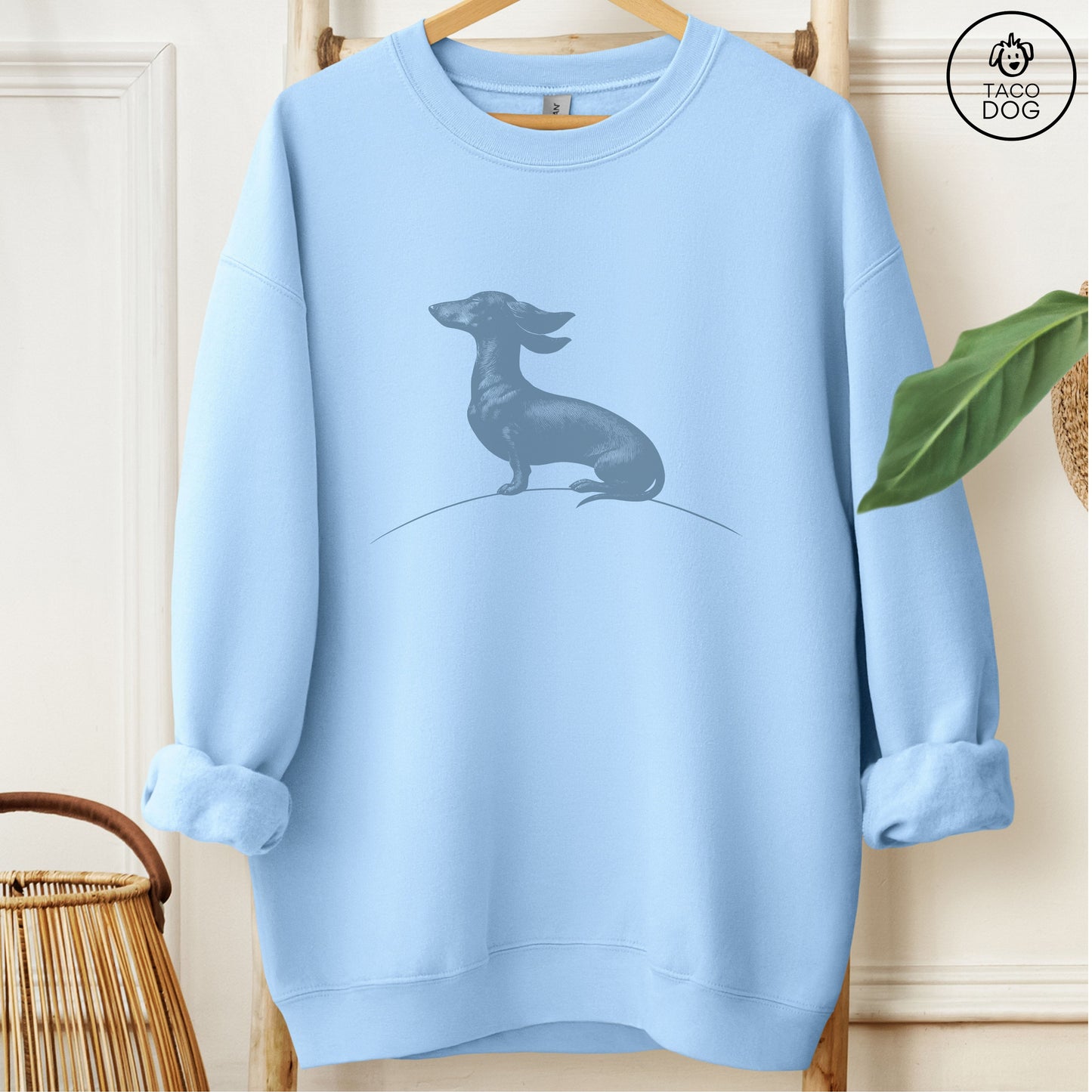Dachshund Weenie Tail Wind Sweatshirt Light Blue Taco-Dog