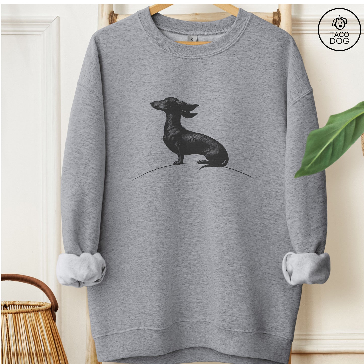 Dachshund Weenie Tail Wind Sweatshirt Graphite Heather Taco-Dog