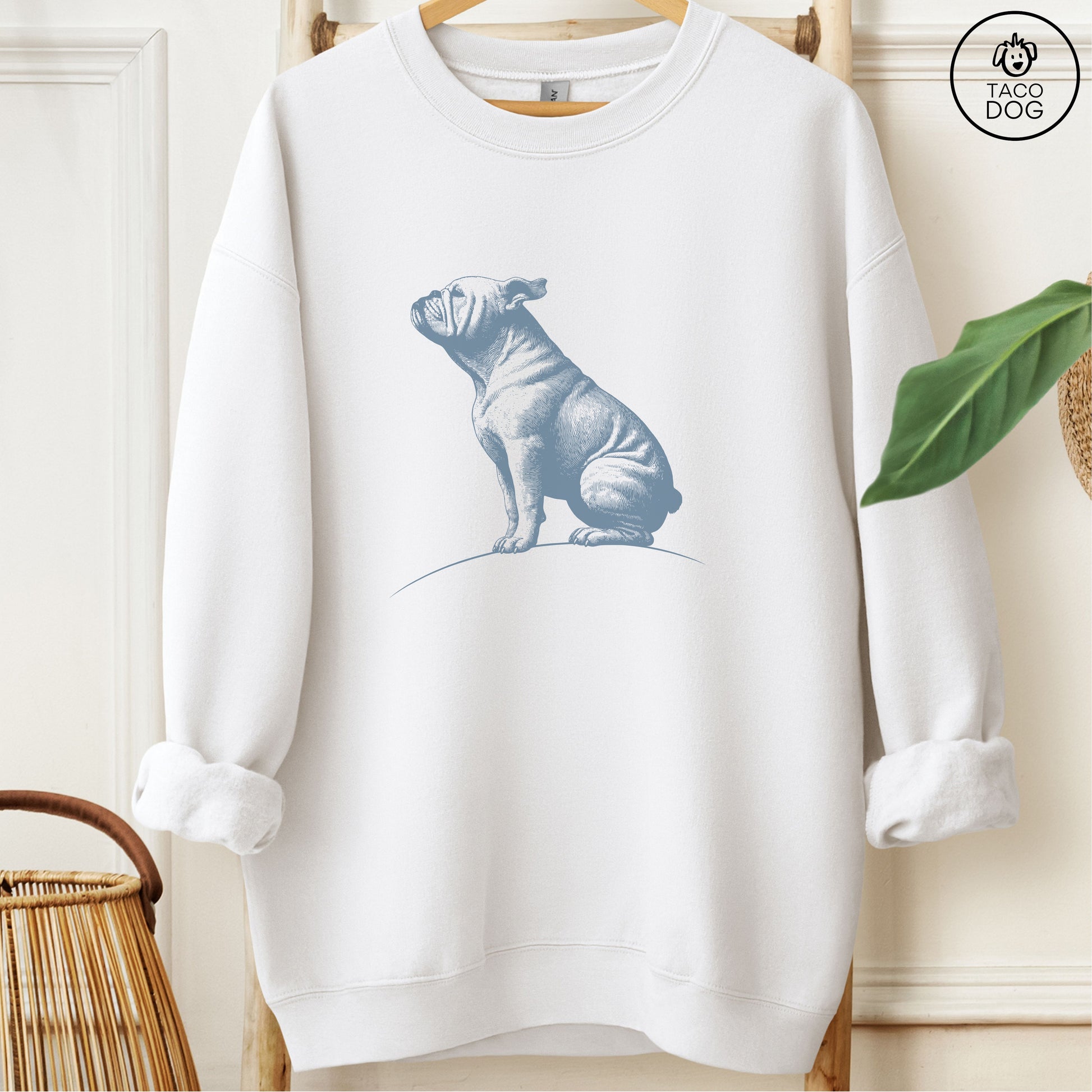 English Bulldog Tail Wind Sweatshirt White Taco-Dog