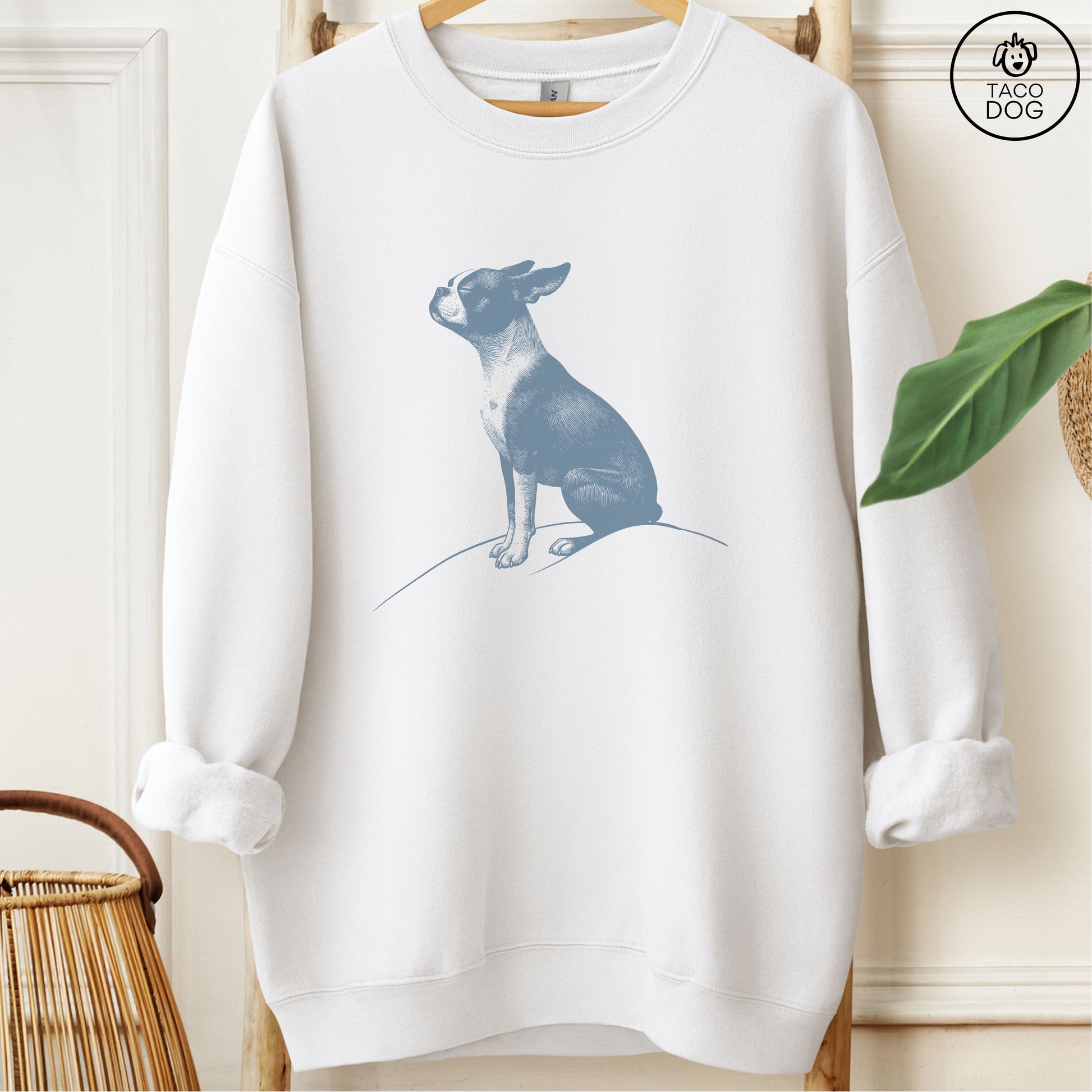 Boston Terrier Tail Wind Sweatshirt White Taco-Dog