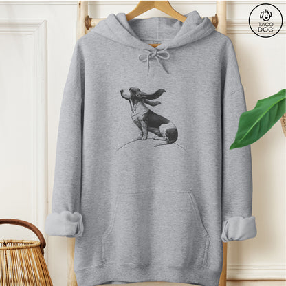 Basset Hound Tail Wind Hoodie Graphite Heather Taco-Dog