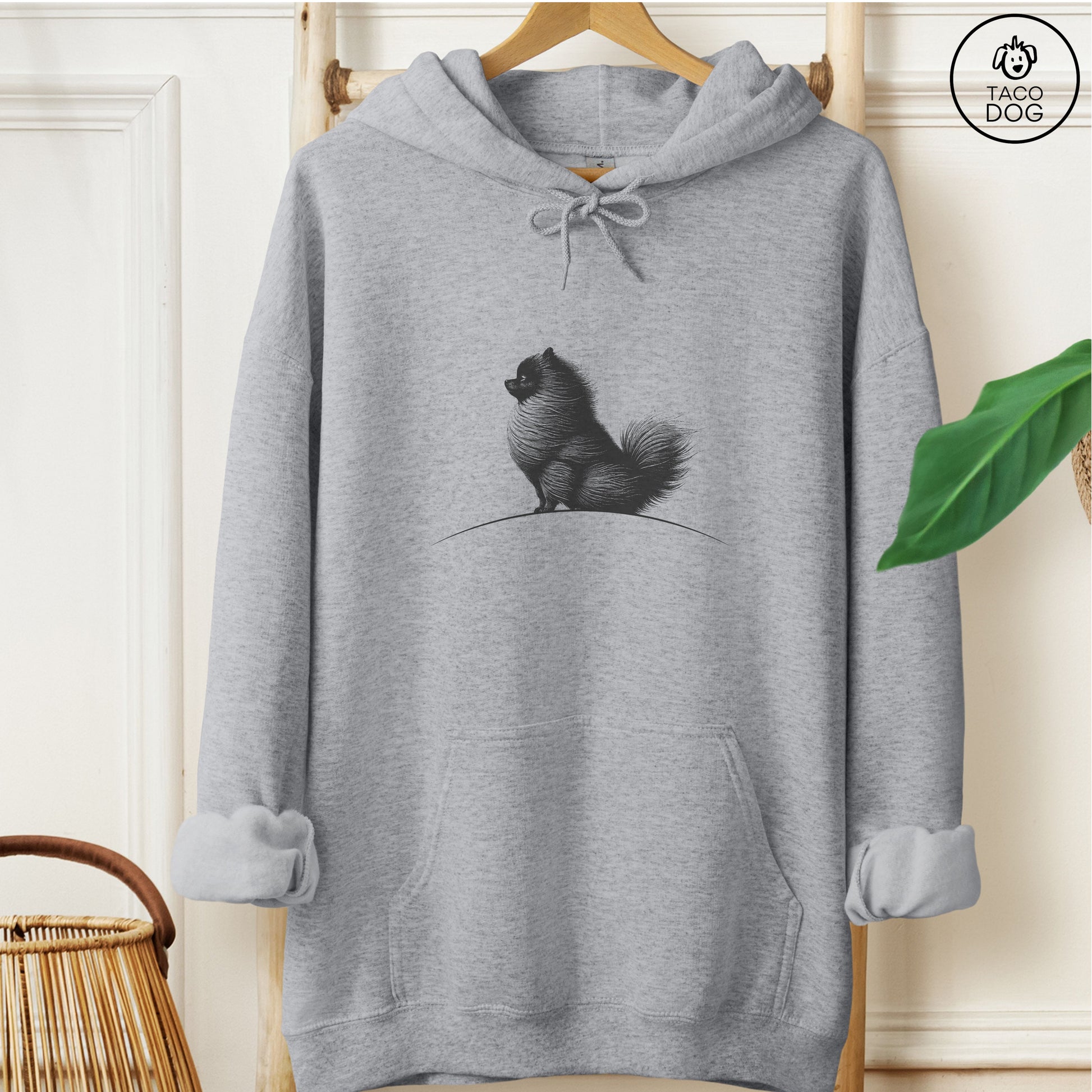 Pomeranian Tail Wind Hoodie Graphite Heather Taco-Dog