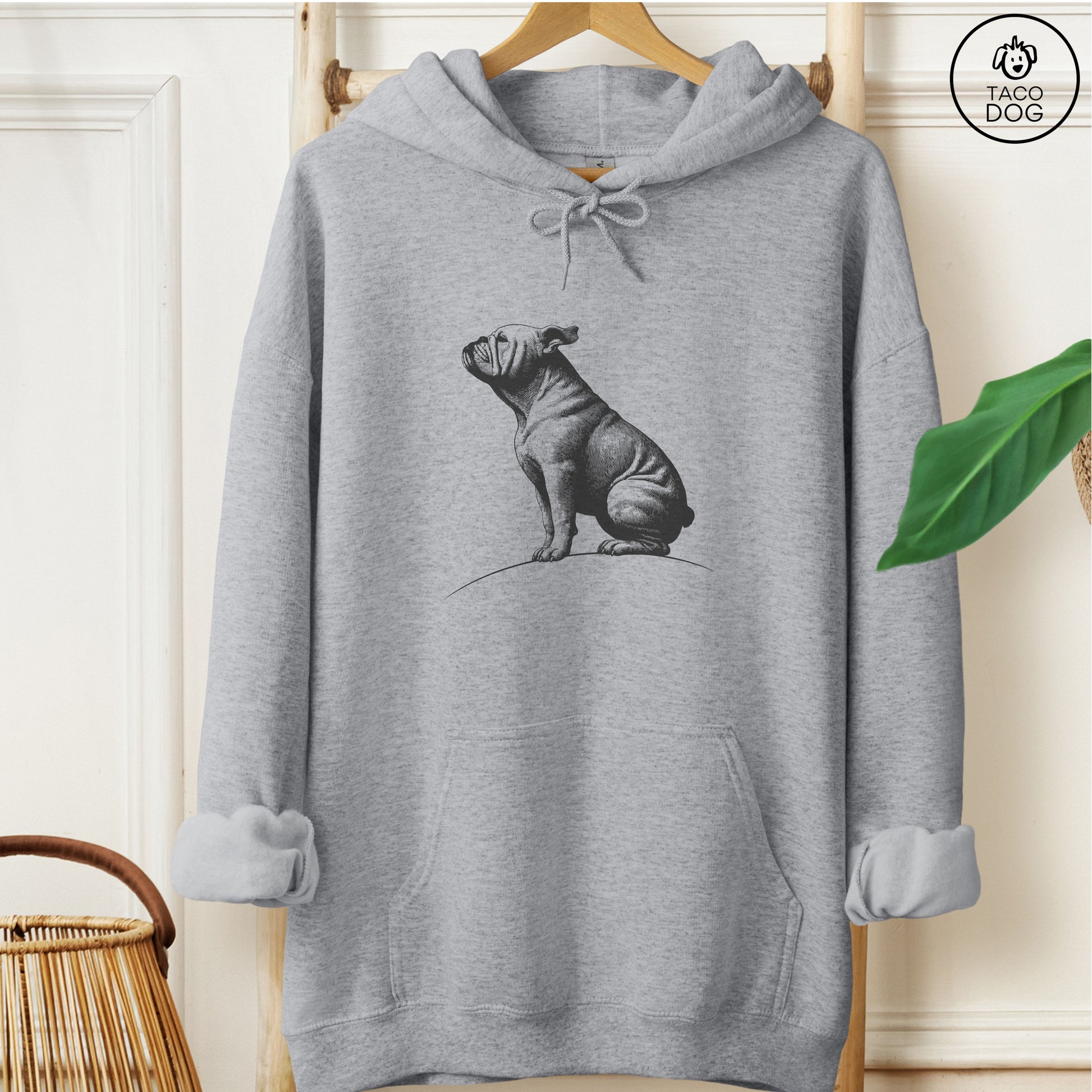 English Bulldog Tail Wind Hoodie Graphite Heather Taco-Dog