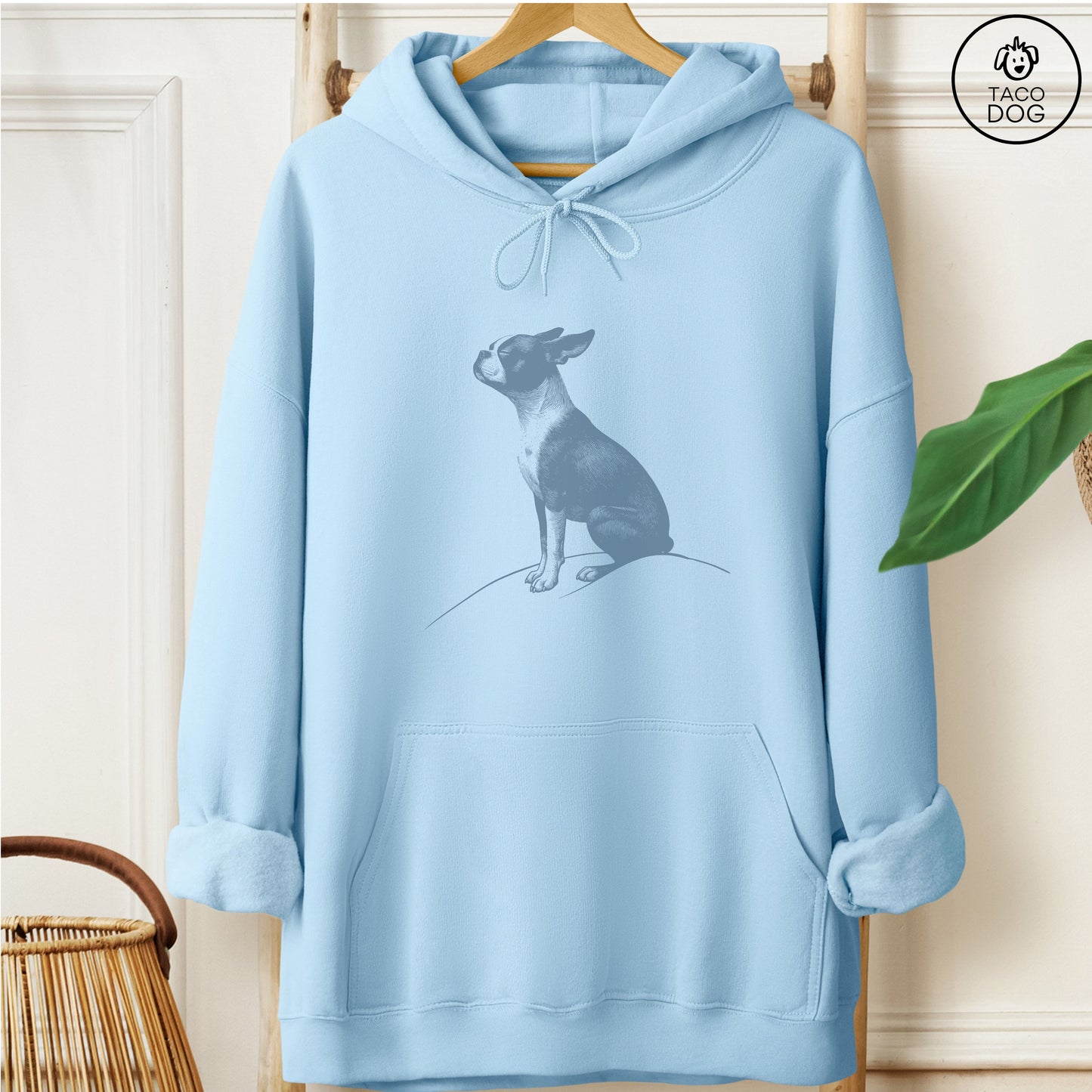 Boston Terrier Tail Wind Hoodie Light Blue Taco-Dog