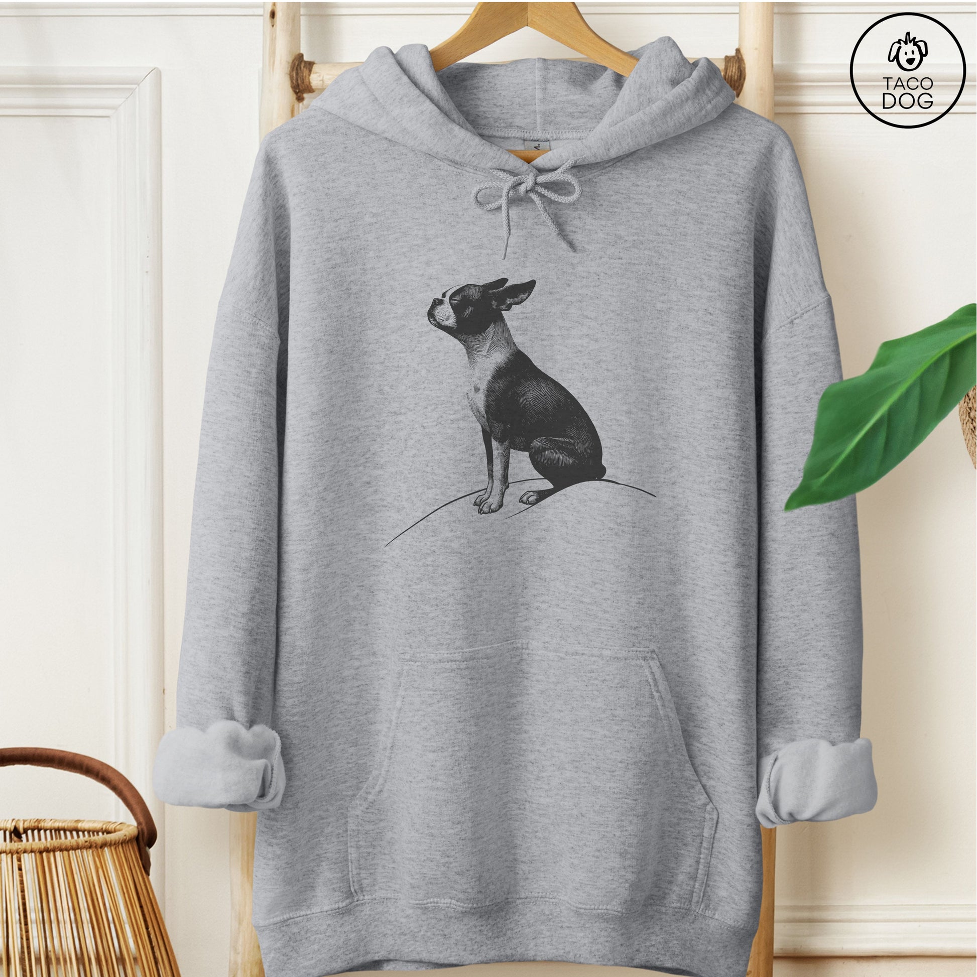 Boston Terrier Tail Wind Hoodie Graphite Heather Taco-Dog